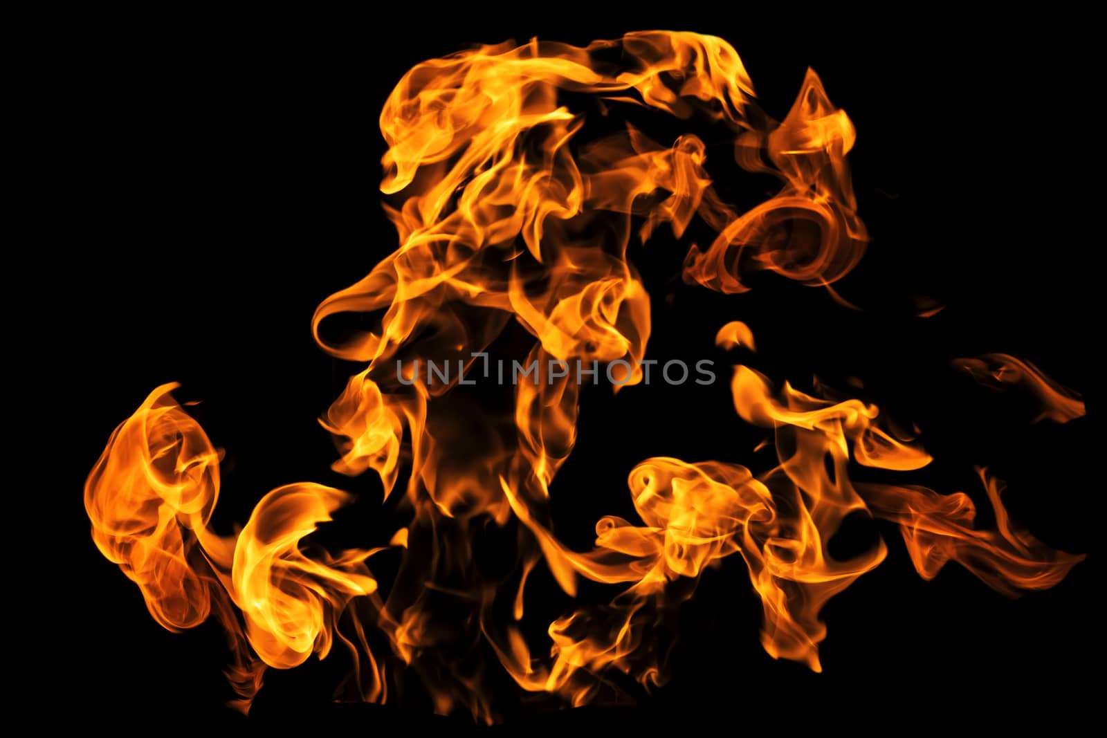 Fire flames on black background isolated. Burning gas or gasolin by YevgeniySam