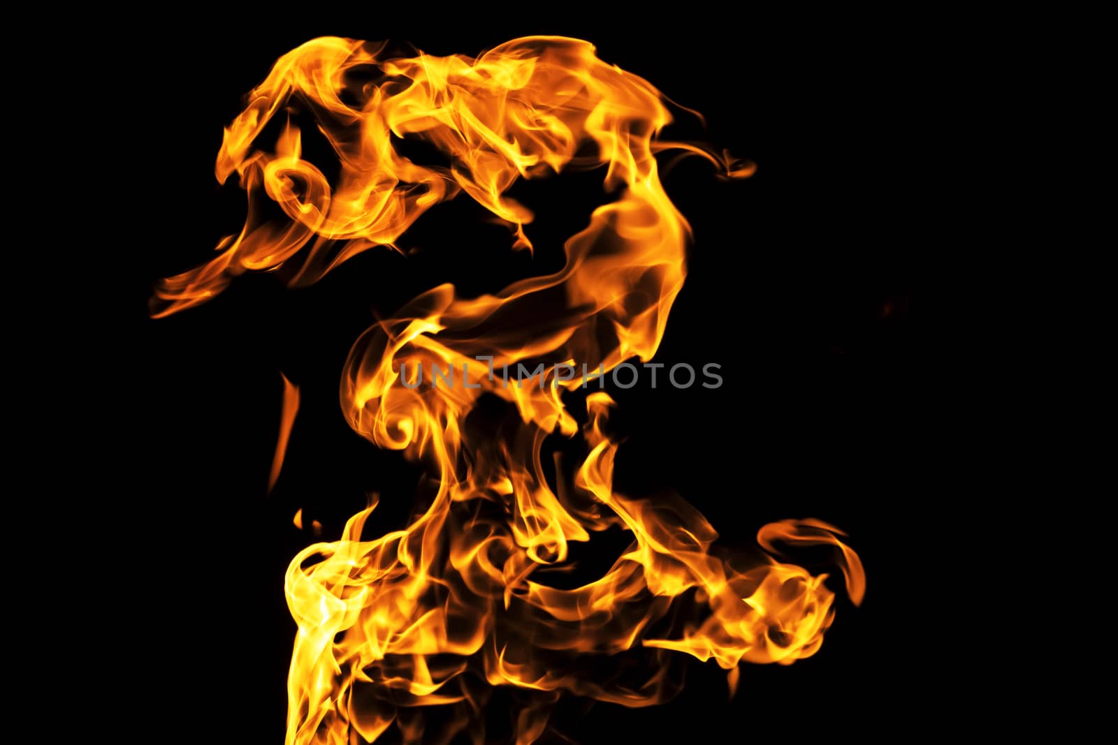 Fire flames on black background isolated. Burning gas or gasolin by YevgeniySam