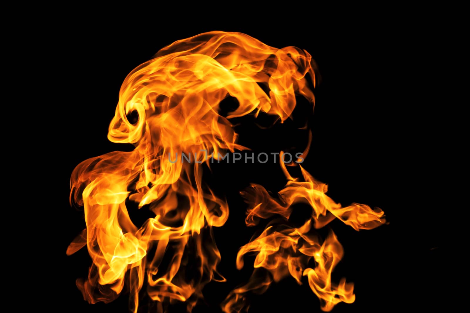 Fire flames on black background isolated. Burning gas or gasolin by YevgeniySam