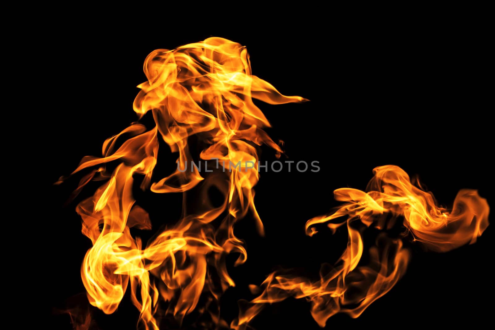 Fire flames on black background isolated. Burning gas or gasolin by YevgeniySam