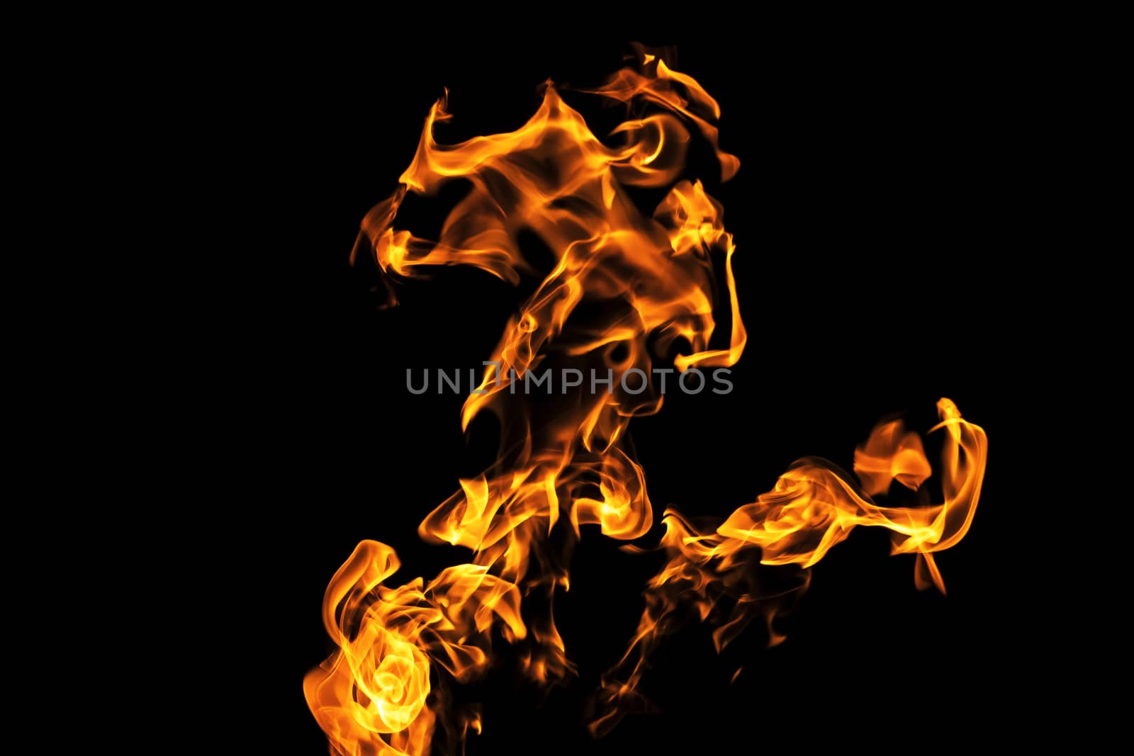 Fire flames on black background isolated. Burning gas or gasolin by YevgeniySam