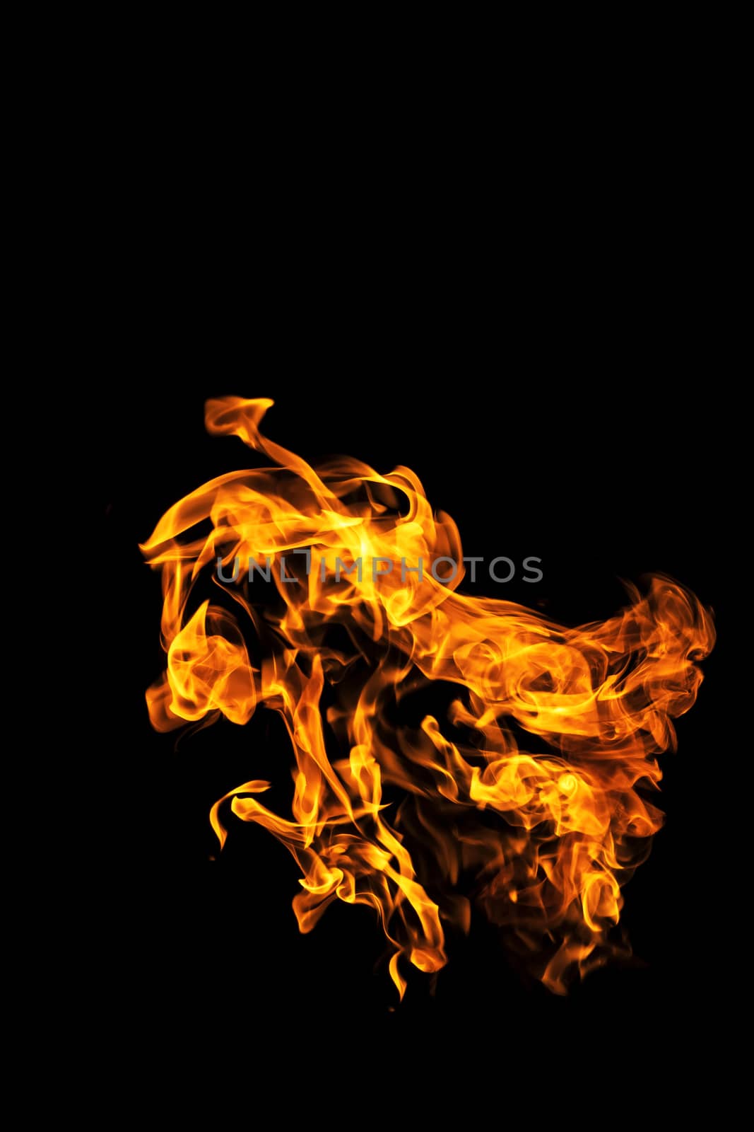 Fire flames on black background isolated. Burning gas or gasolin by YevgeniySam