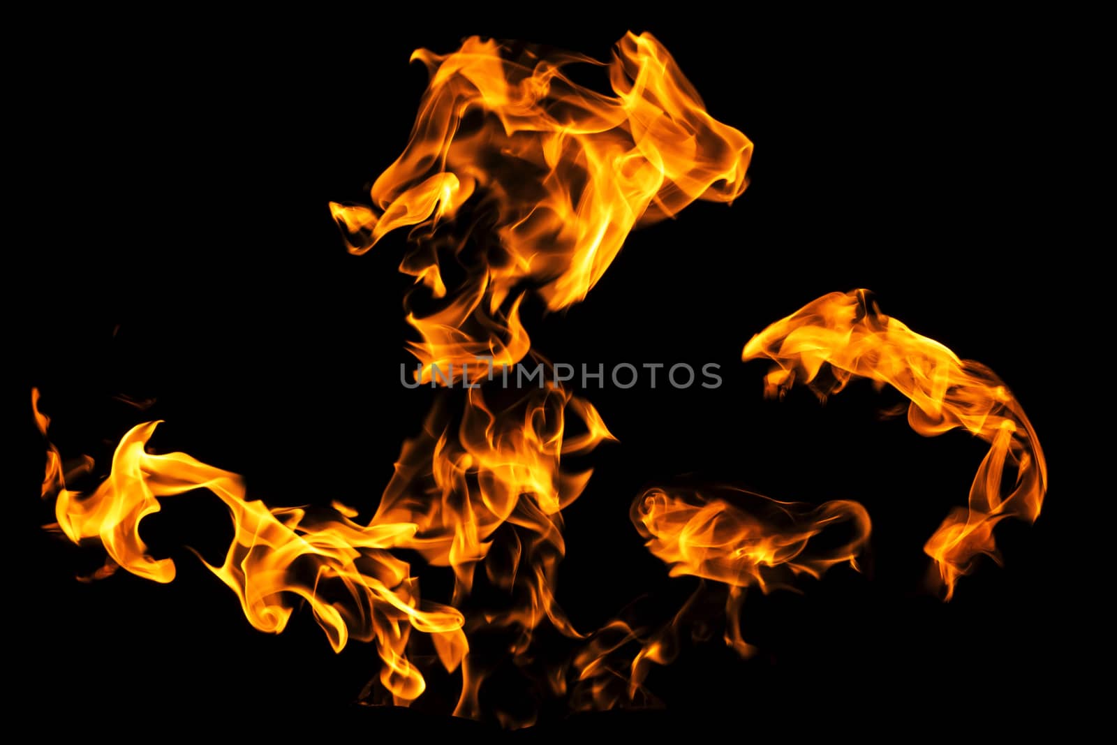 Fire flames on black background isolated. Burning gas or gasolin by YevgeniySam