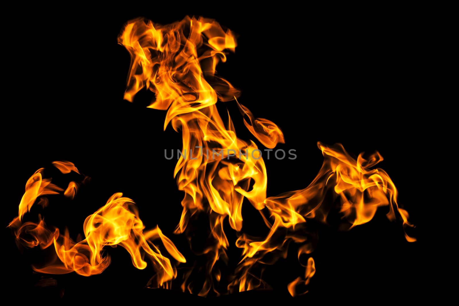 Fire flames on black background isolated. Burning gas or gasolin by YevgeniySam