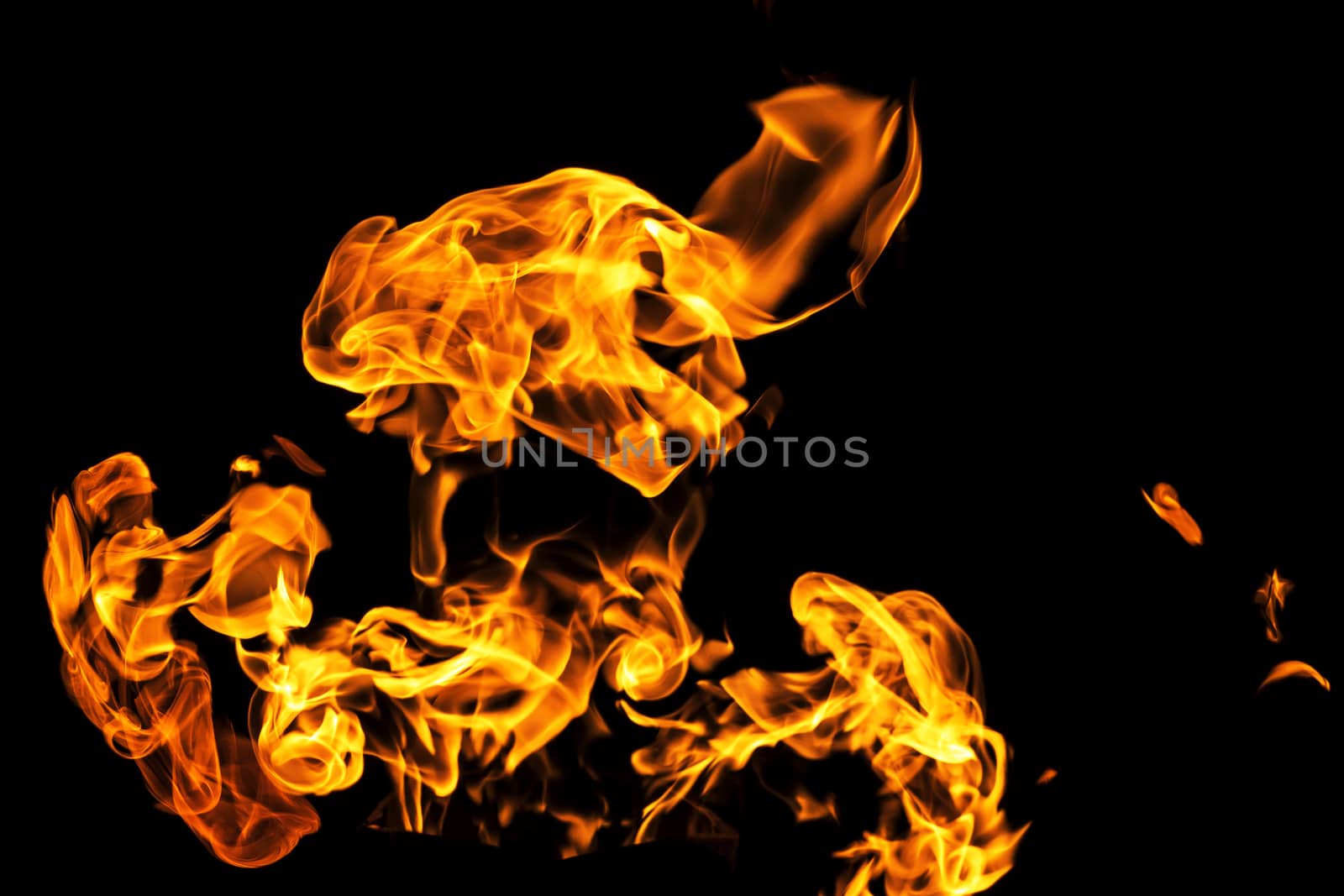 Fire flames on black background isolated. Burning gas or gasolin by YevgeniySam