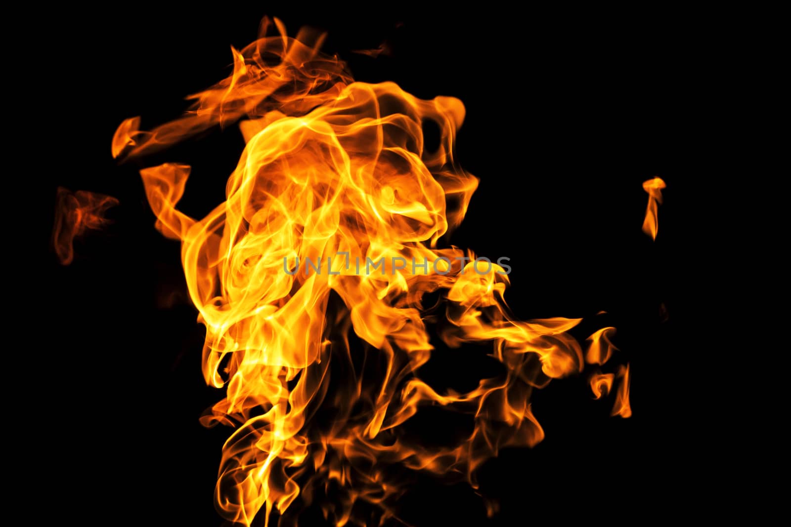 Fire flames on black background isolated. Burning gas or gasolin by YevgeniySam