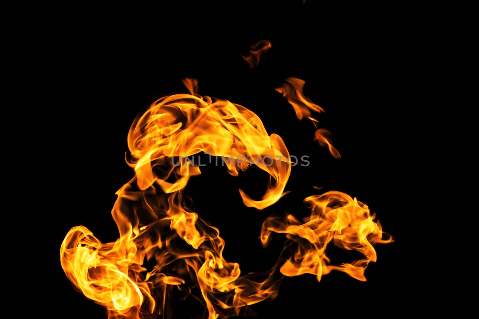 Fire flames on black background isolated. Burning gas or gasolin by YevgeniySam