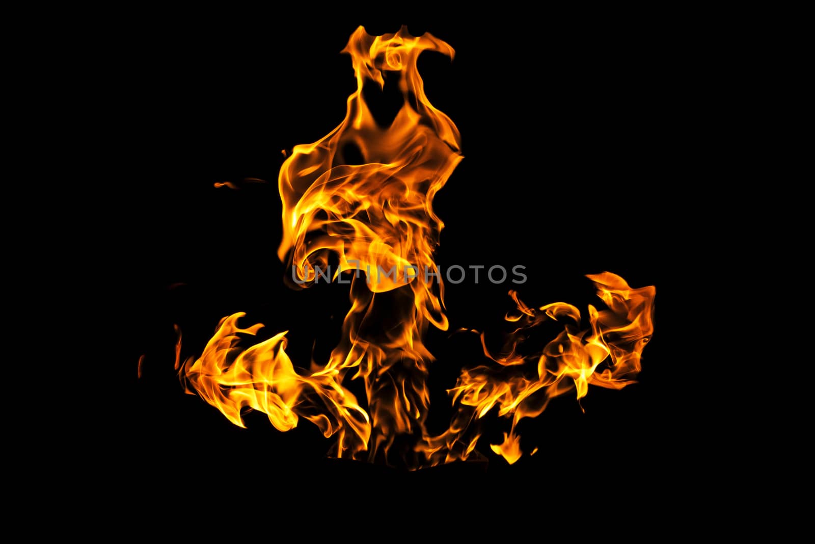 Fire flames on black background isolated. Burning gas or gasolin by YevgeniySam