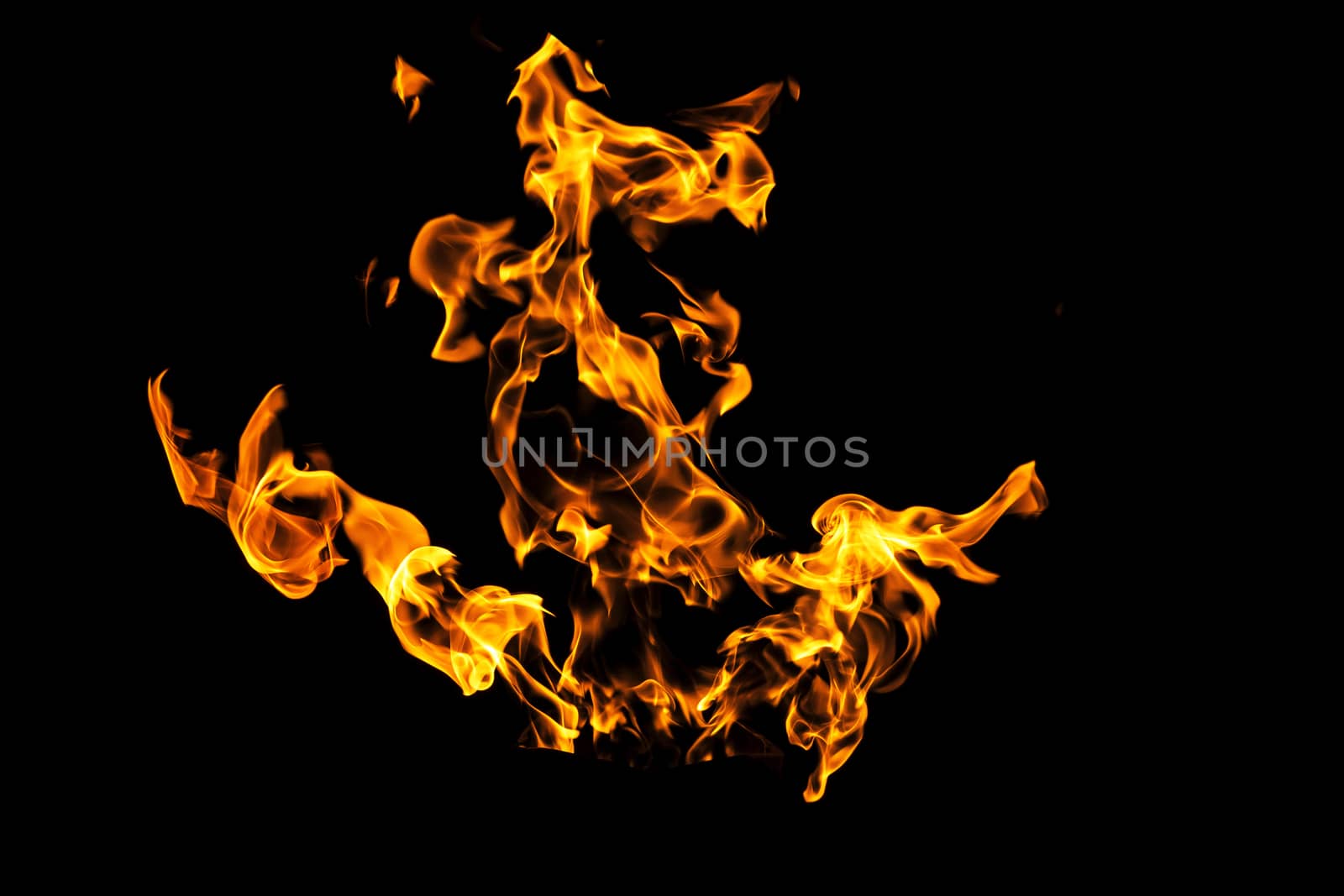 Fire flames on black background isolated. Burning gas or gasolin by YevgeniySam