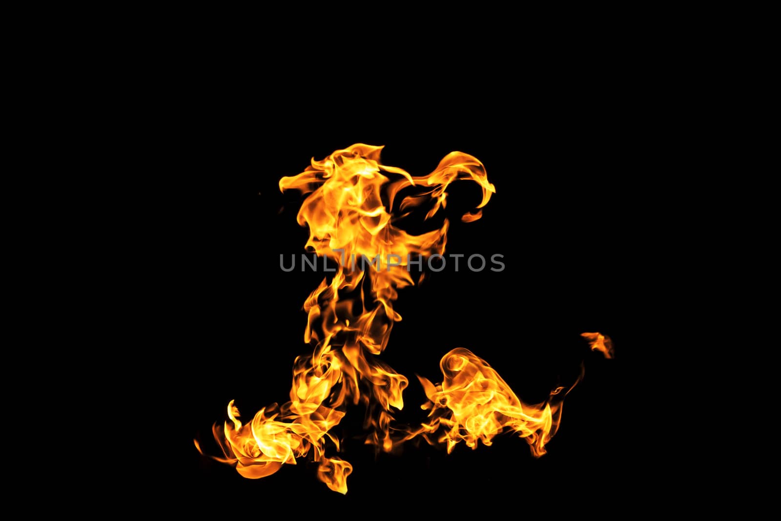 Fire flames on black background isolated. Burning gas or gasolin by YevgeniySam