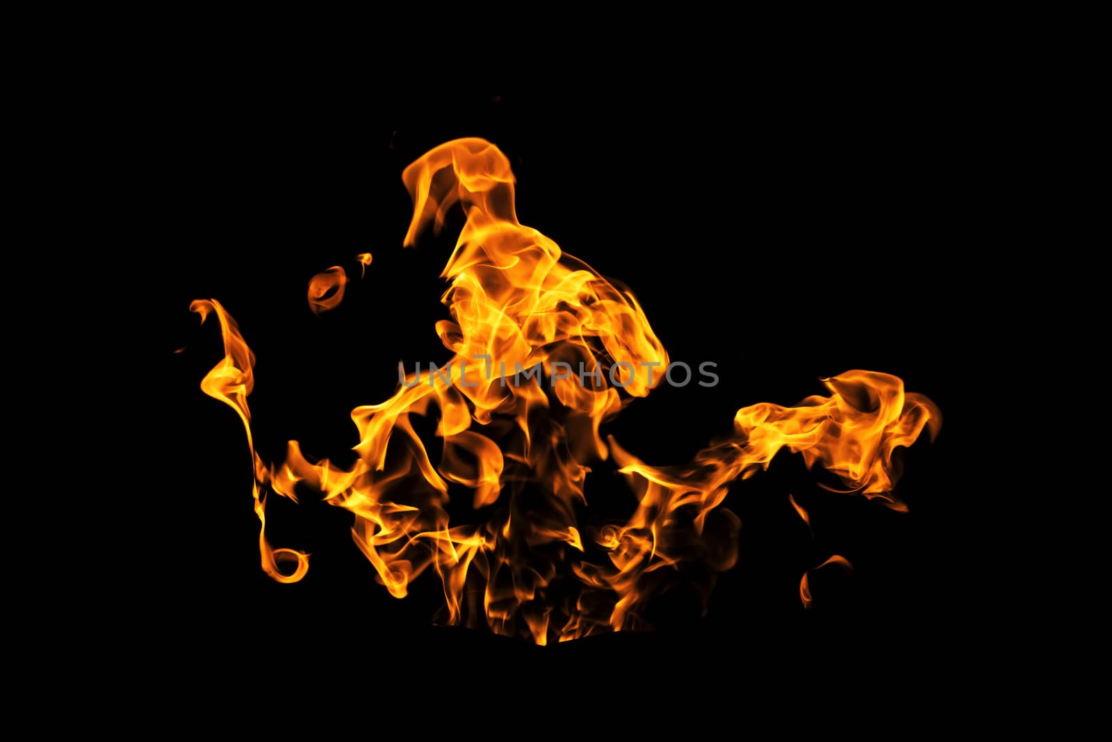 Fire flames on black background isolated. Burning gas or gasolin by YevgeniySam