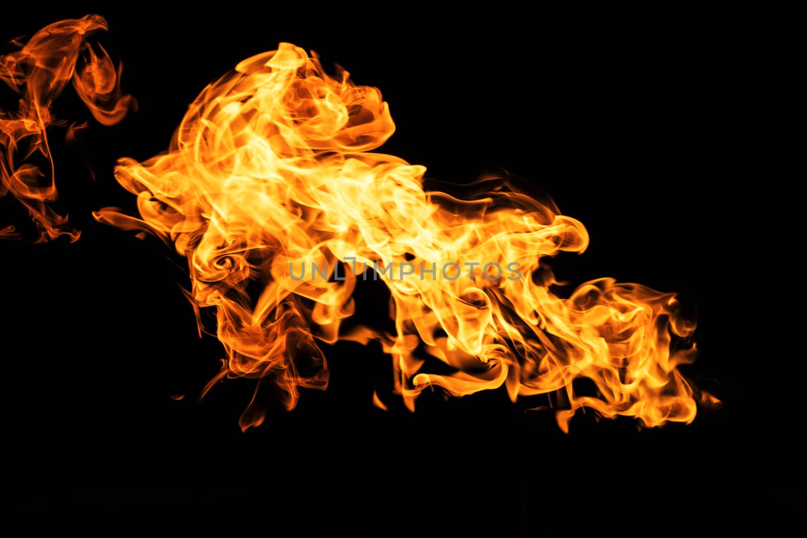 Fire flames on black background isolated. Burning gas or gasolin by YevgeniySam