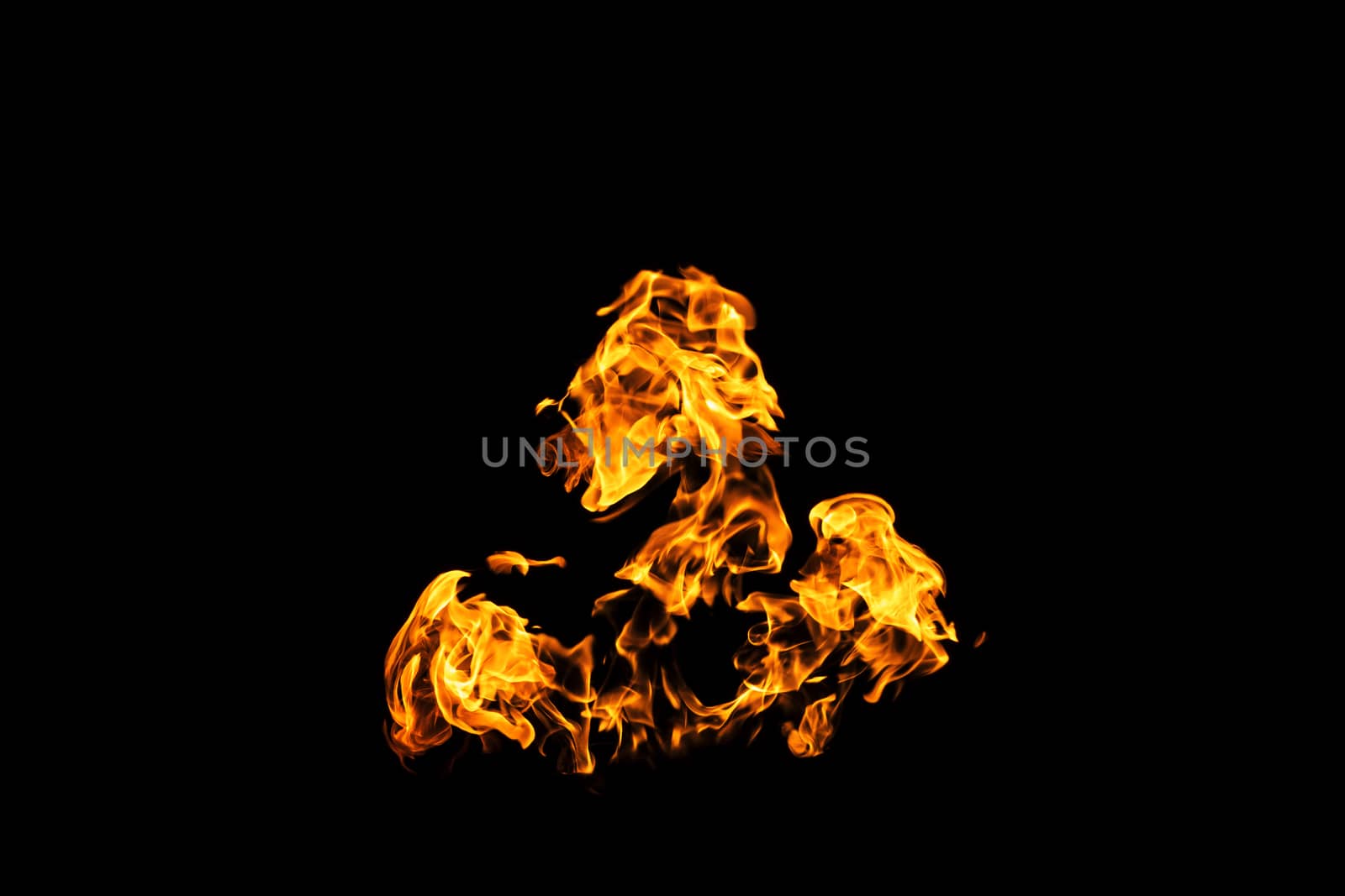 Fire flames on black background isolated. Burning gas or gasolin by YevgeniySam