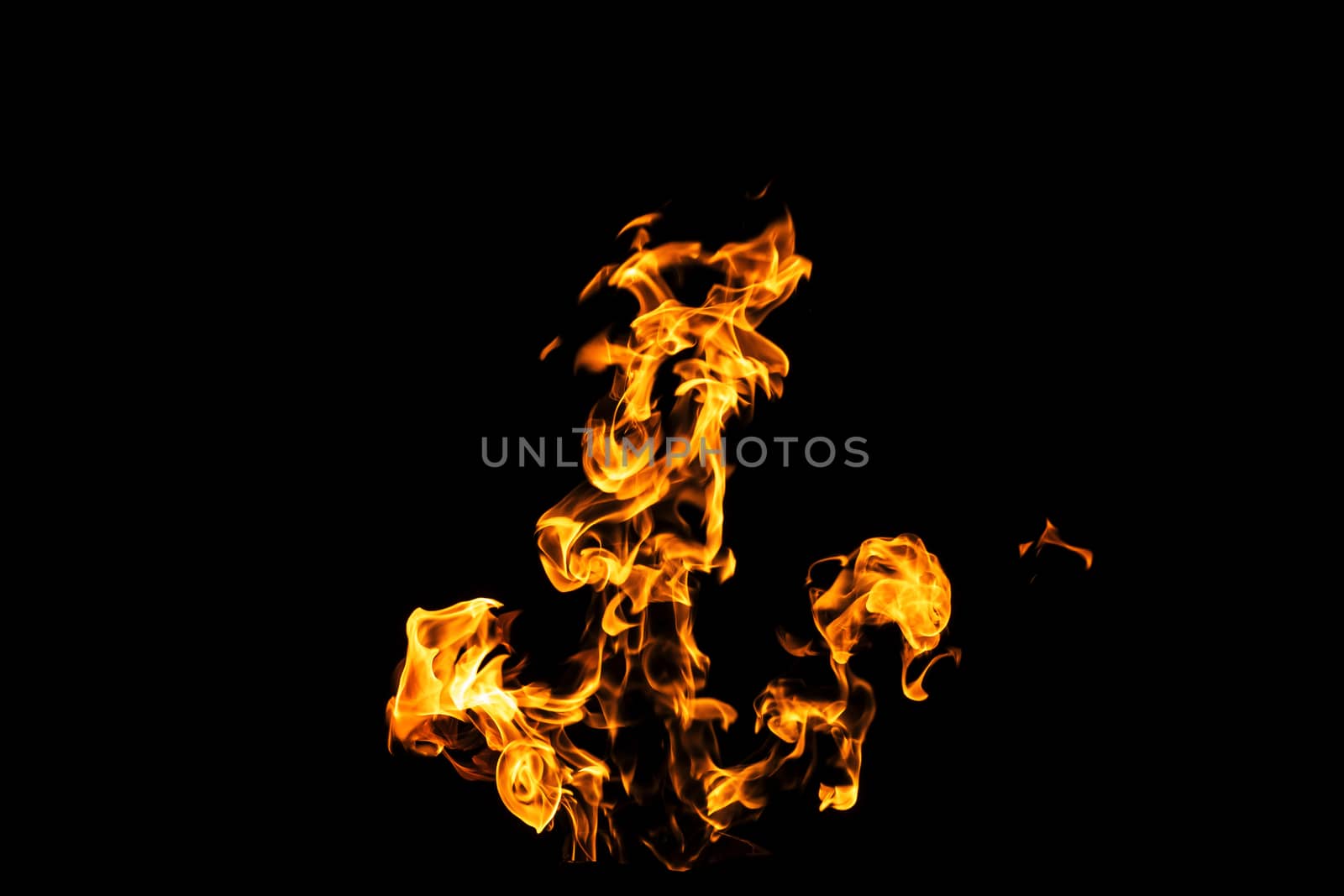 Fire flames on black background isolated. Burning gas or gasolin by YevgeniySam