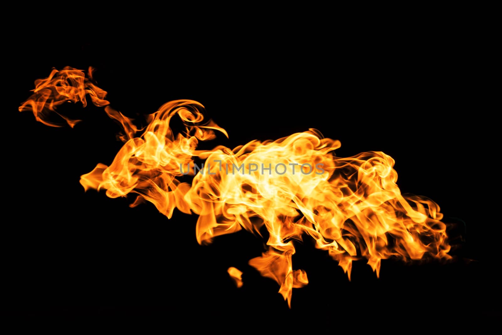 Fire flames on black background isolated. Burning gas or gasolin by YevgeniySam