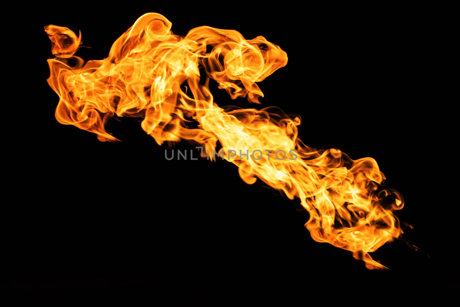 Fire flames on black background isolated. Burning gas or gasolin by YevgeniySam