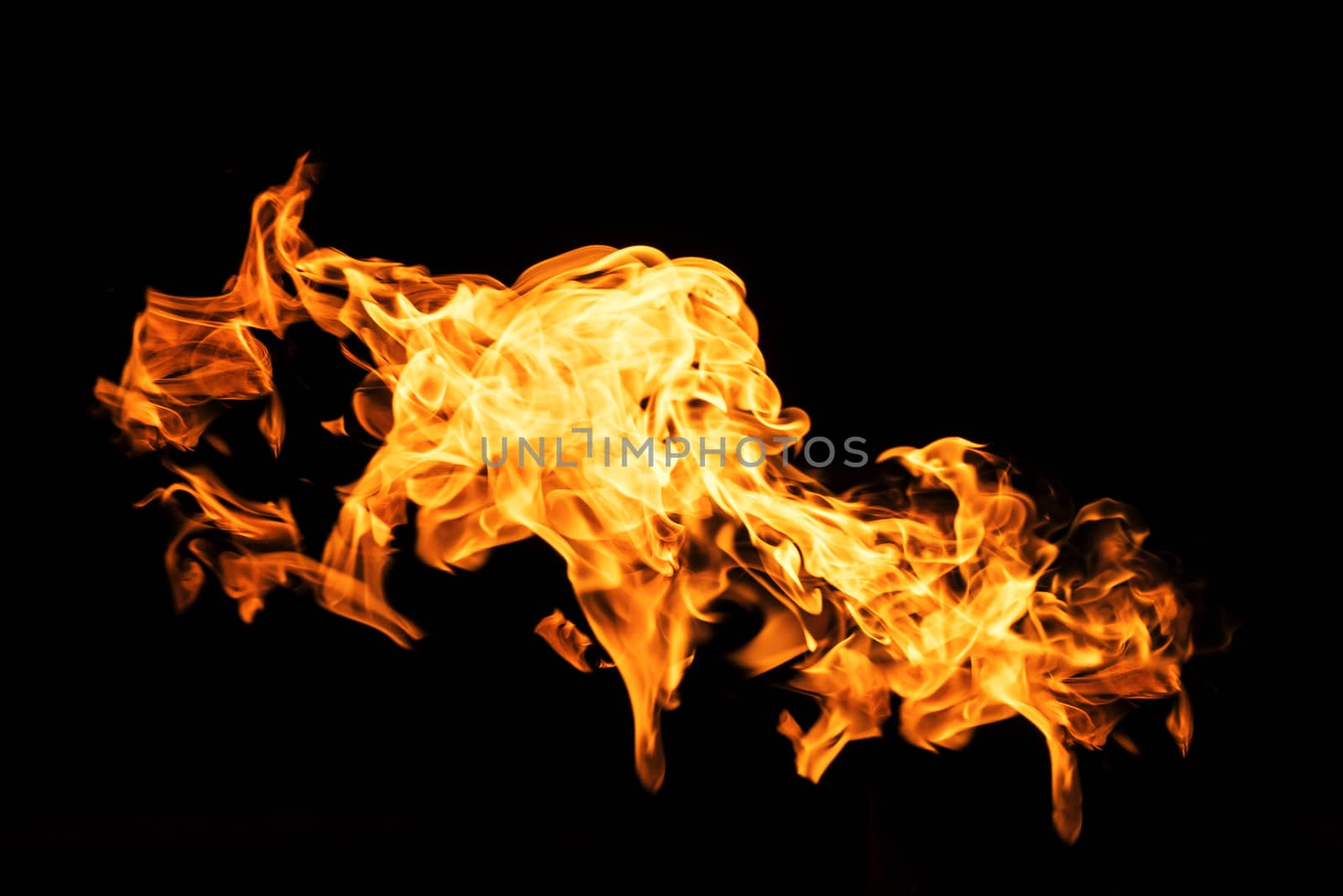 Fire flames on black background isolated. Burning gas or gasolin by YevgeniySam