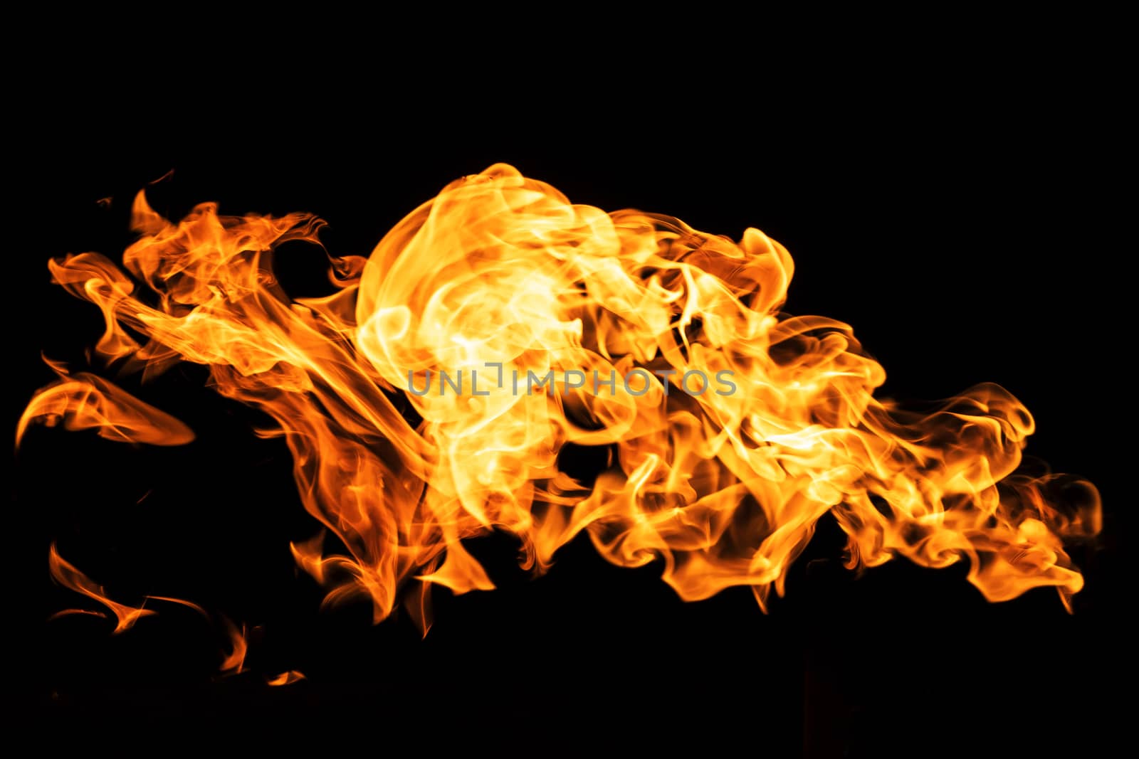 Fire flames on black background isolated. Burning gas or gasolin by YevgeniySam