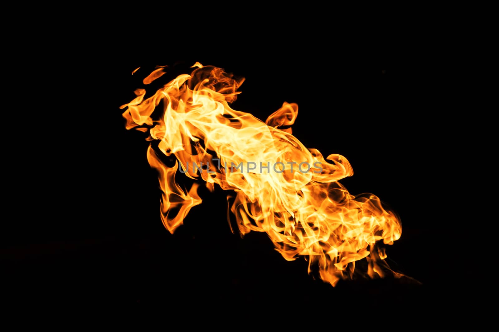 Fire flames on black background isolated. Burning gas or gasolin by YevgeniySam