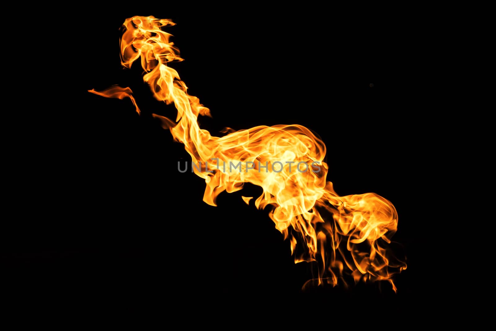 Fire flames on black background isolated. Burning gas or gasolin by YevgeniySam