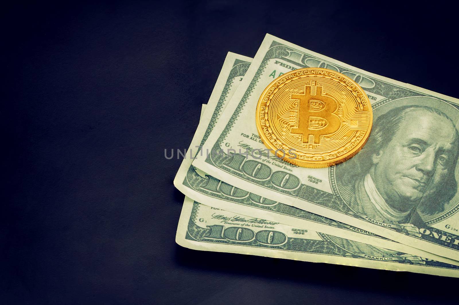 Gold bitcoin on us dollar with currency virtual digital, finance and money, business market concept.