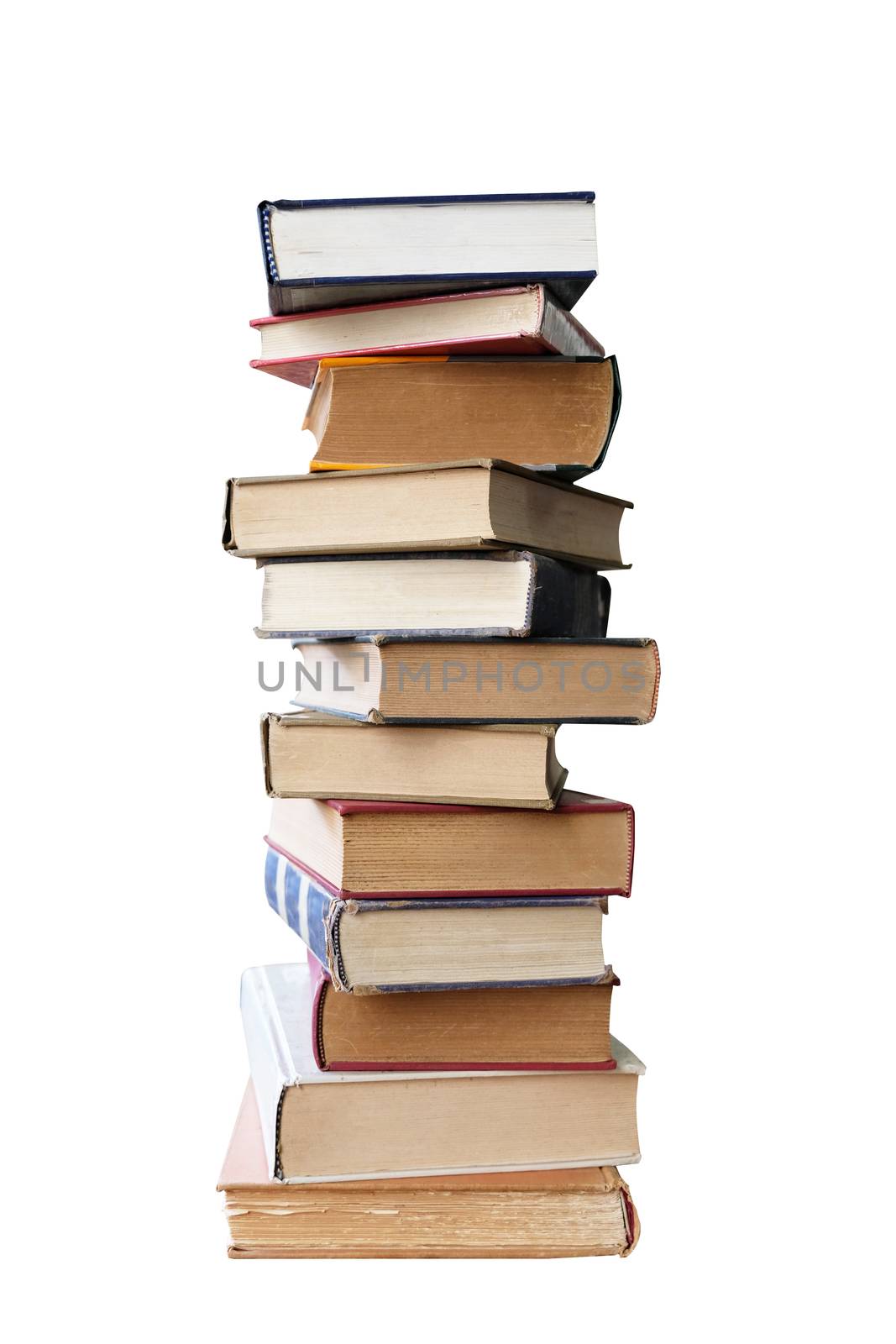 Big stack of old books isolated on white with clipping path