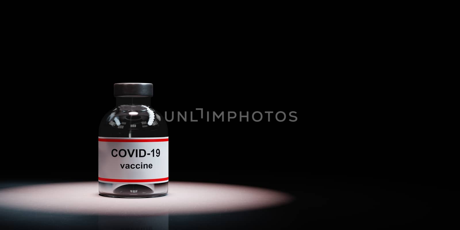 Covid 19 Vaccine Bottle Spotlighted on Black Background by make