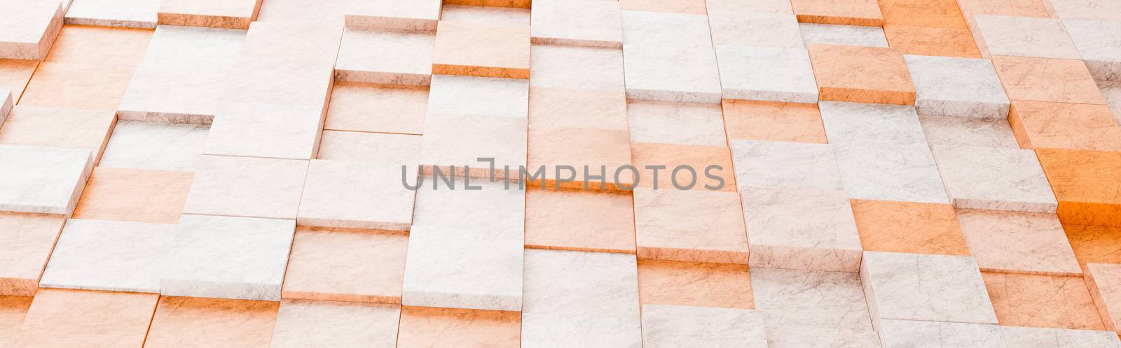 Floor of Orange Squares Tiles Arranged in Random Height 3D Pattern Background Illustration