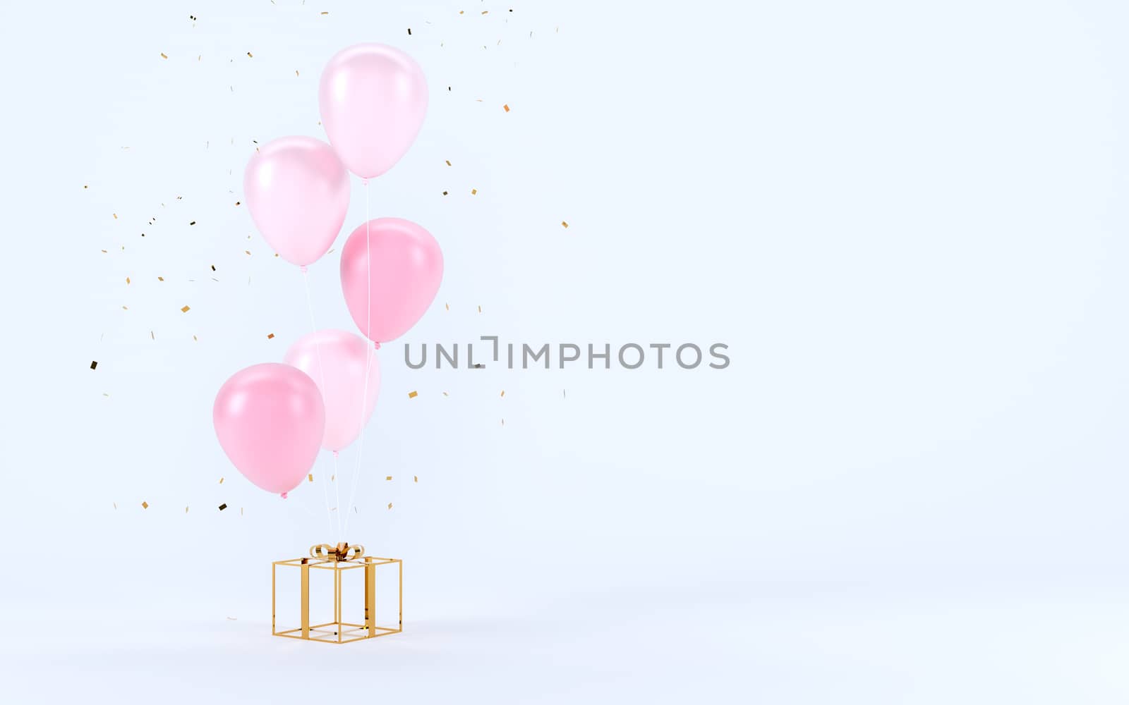 Gift box with ribbon and balloon with empty space for text. 3d rendering