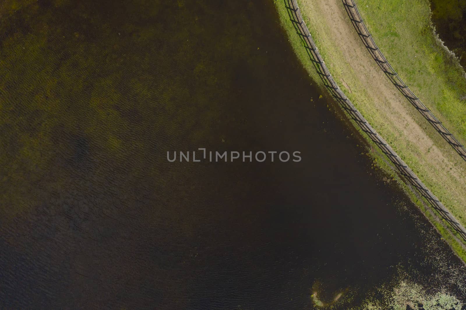 Aerial photograph of a horse trotting track near a fresh water lake in New South Wales in regional Australia