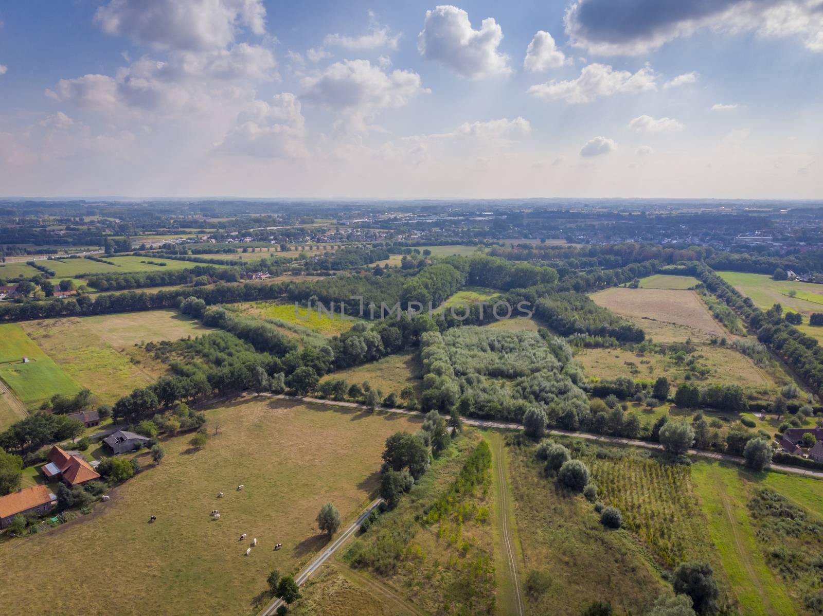 Aerial high angle of De Pinte aerea, agricultural village near Ghent, Belgium. Nature and Landscape by kb79