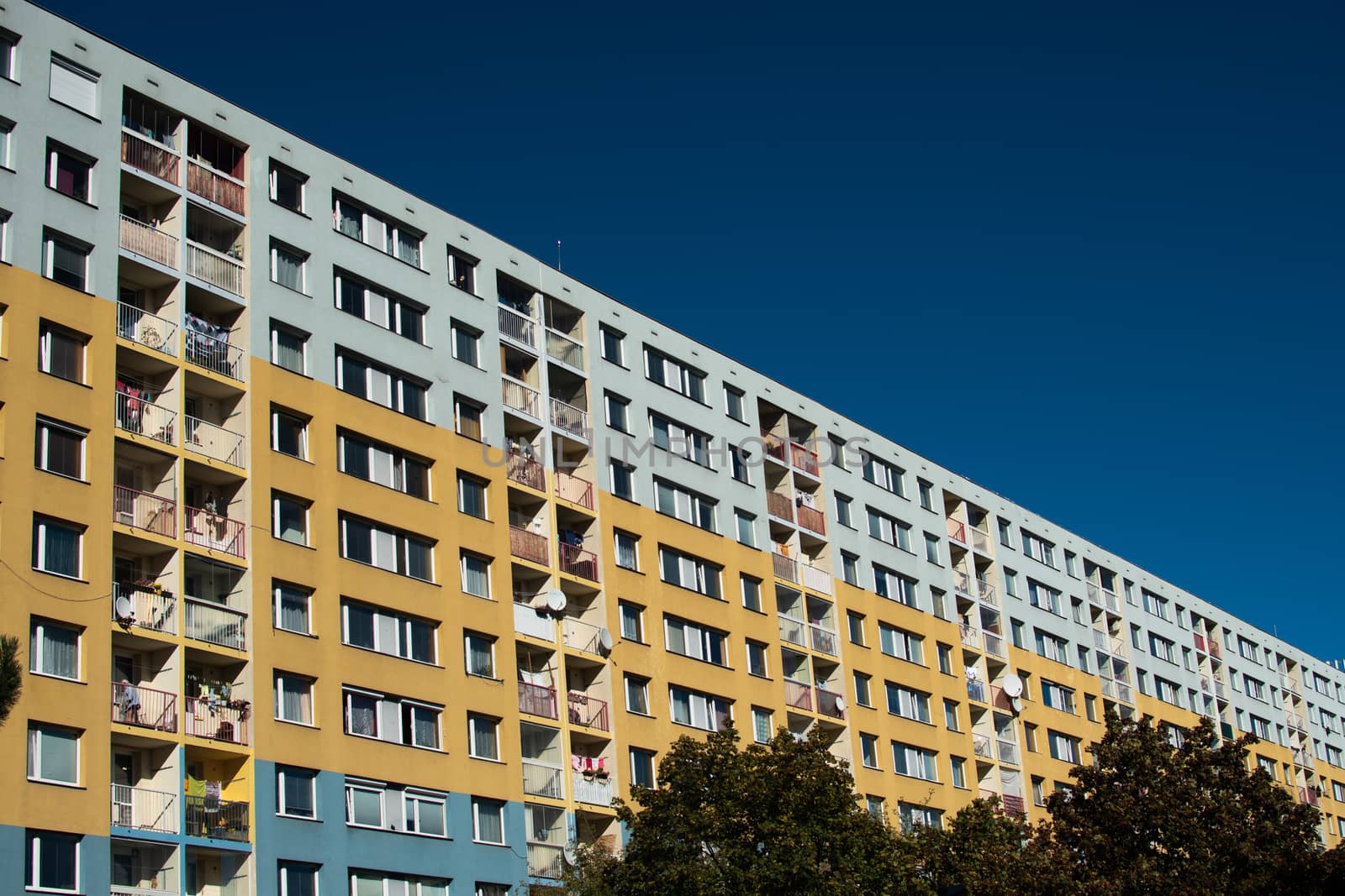 Concrete building communist blocks ("panelak") in Petrini or Petrin, Prague.