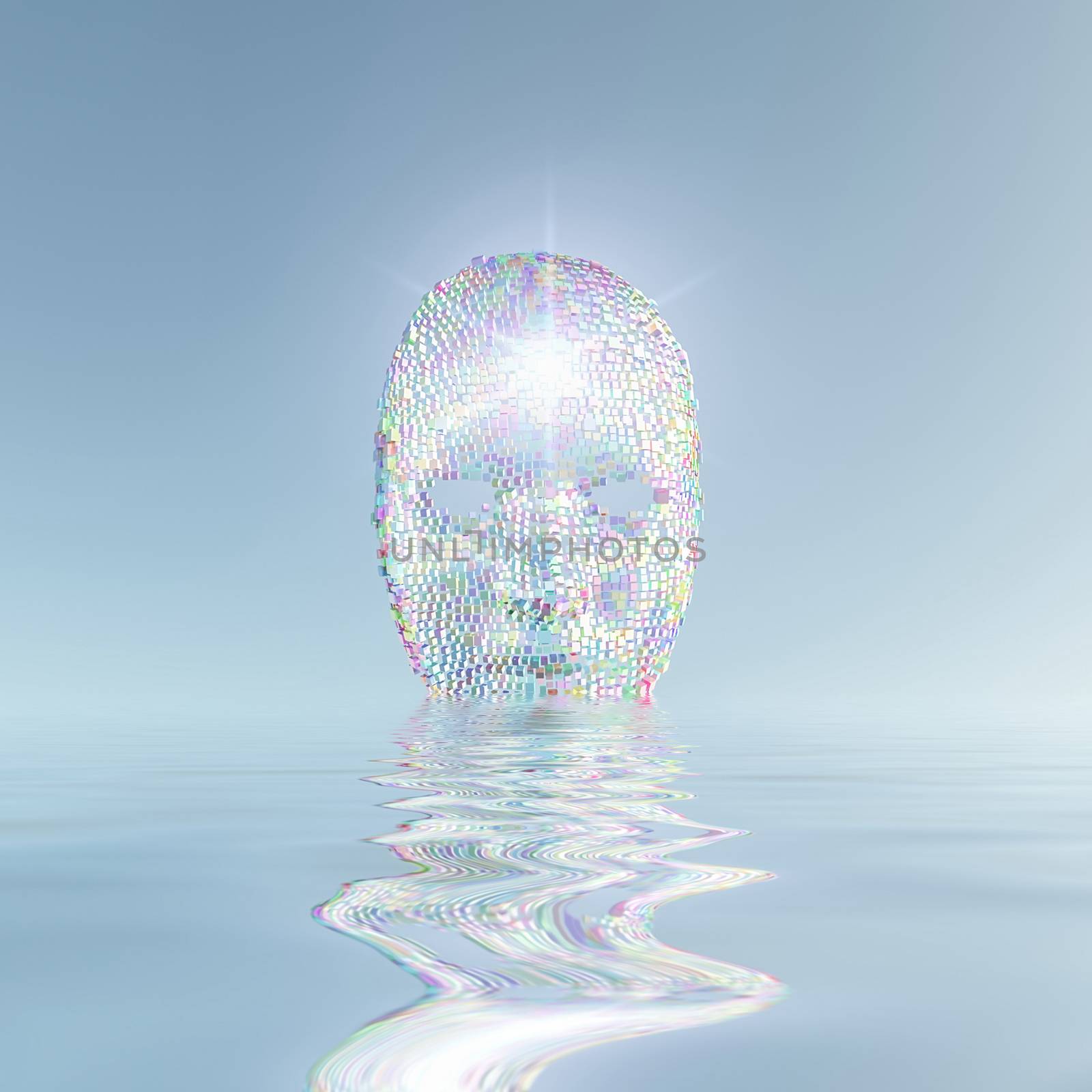 Reflection Face. Digital art. 3D rendering