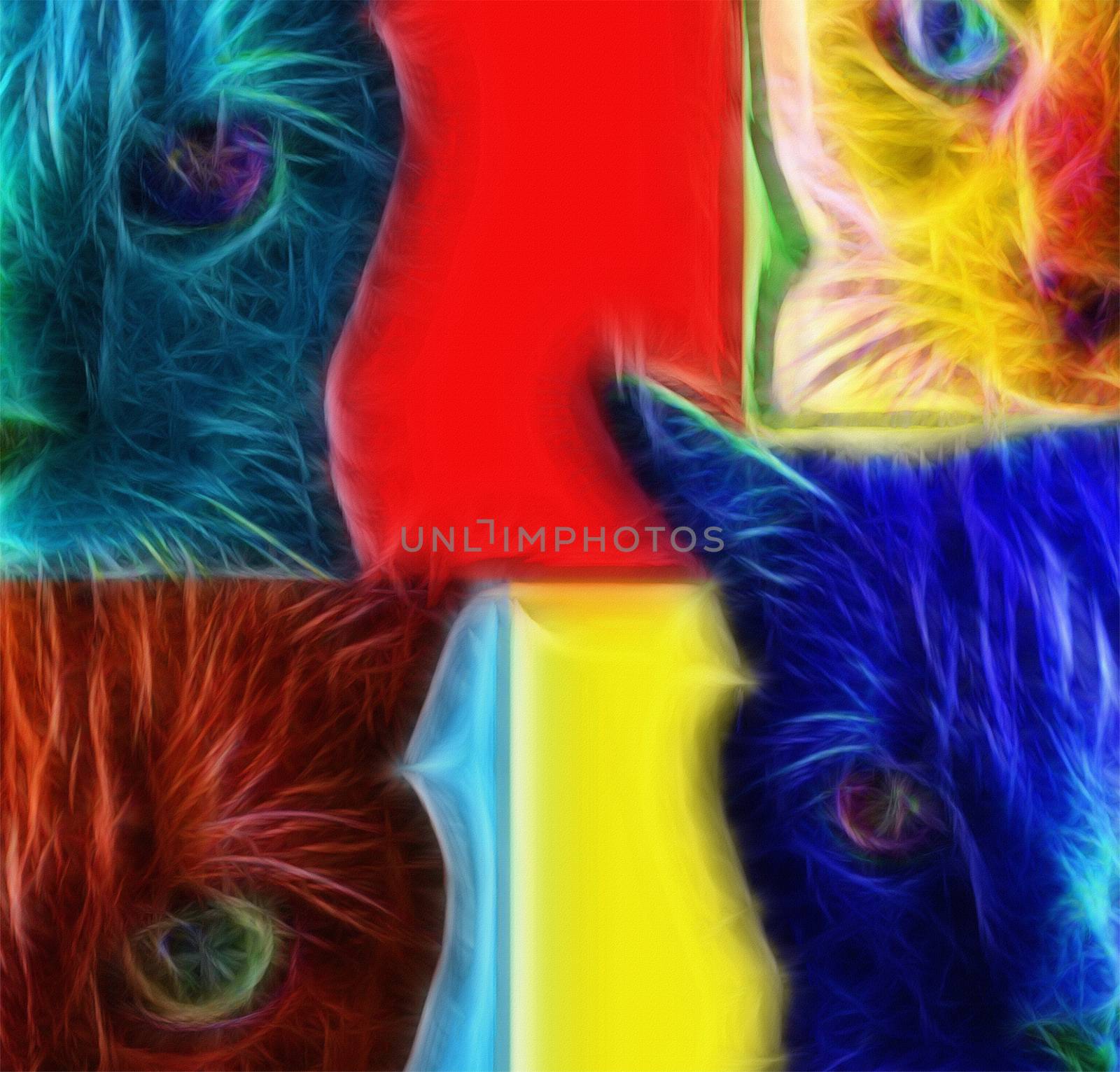 Colorful Cats. Modern art. 3D rendering