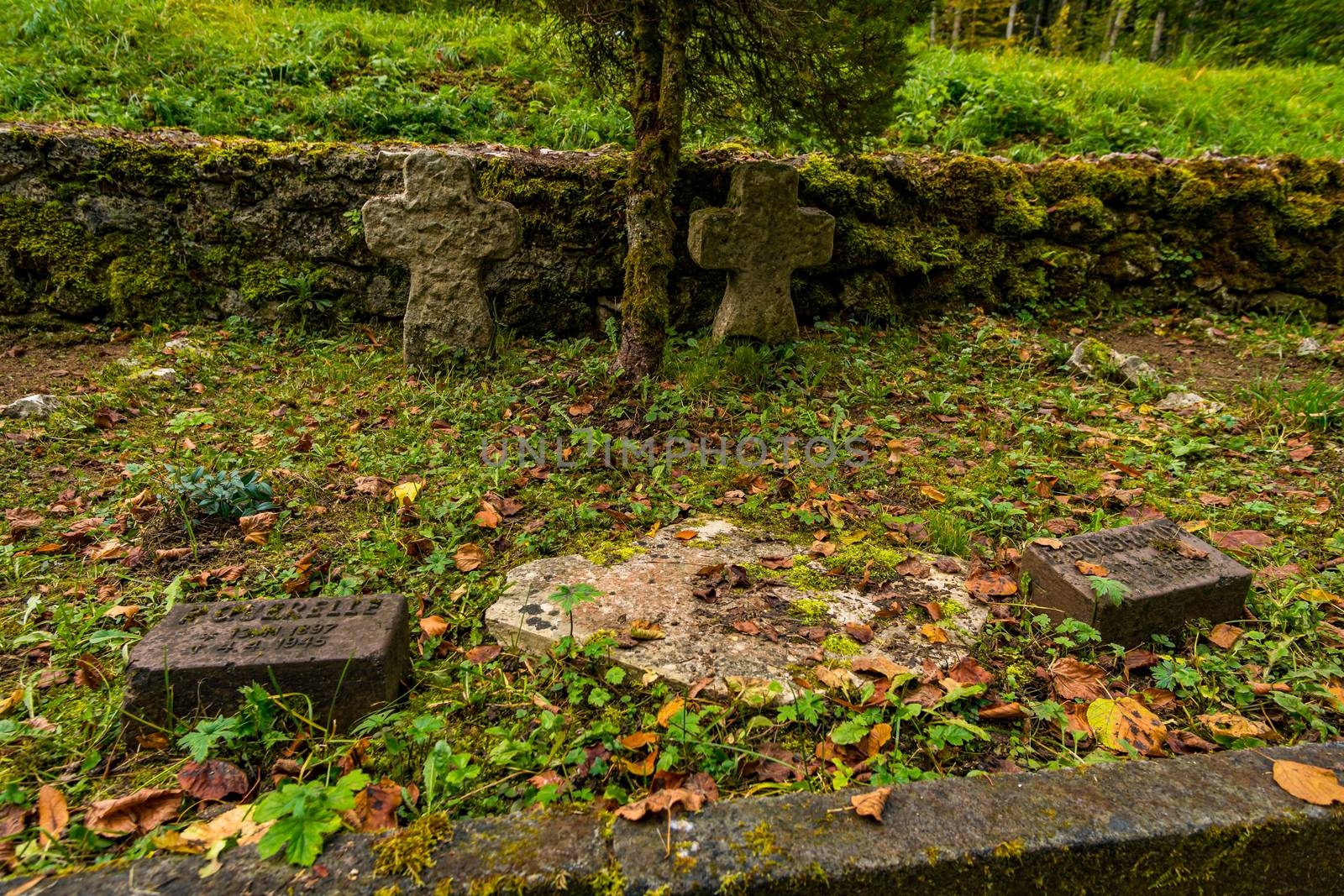 Military cemetery from 1814 in the Danube valley near Beuron in autumn in the Sigmaringen district