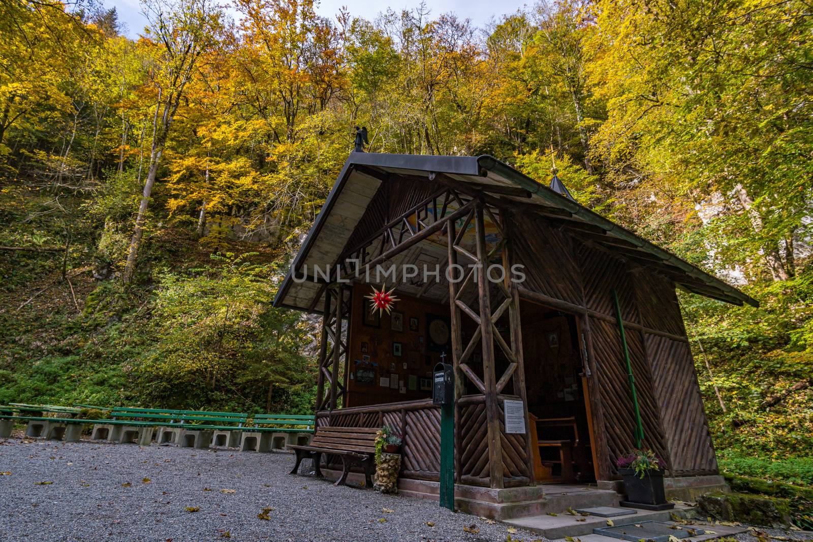 Holy Way of the Cross to the Lourdes Grotto, a pilgrimage site to the Chapel of the Mariengrotte in the Liebfrauental in the Danube Valley near Beuron