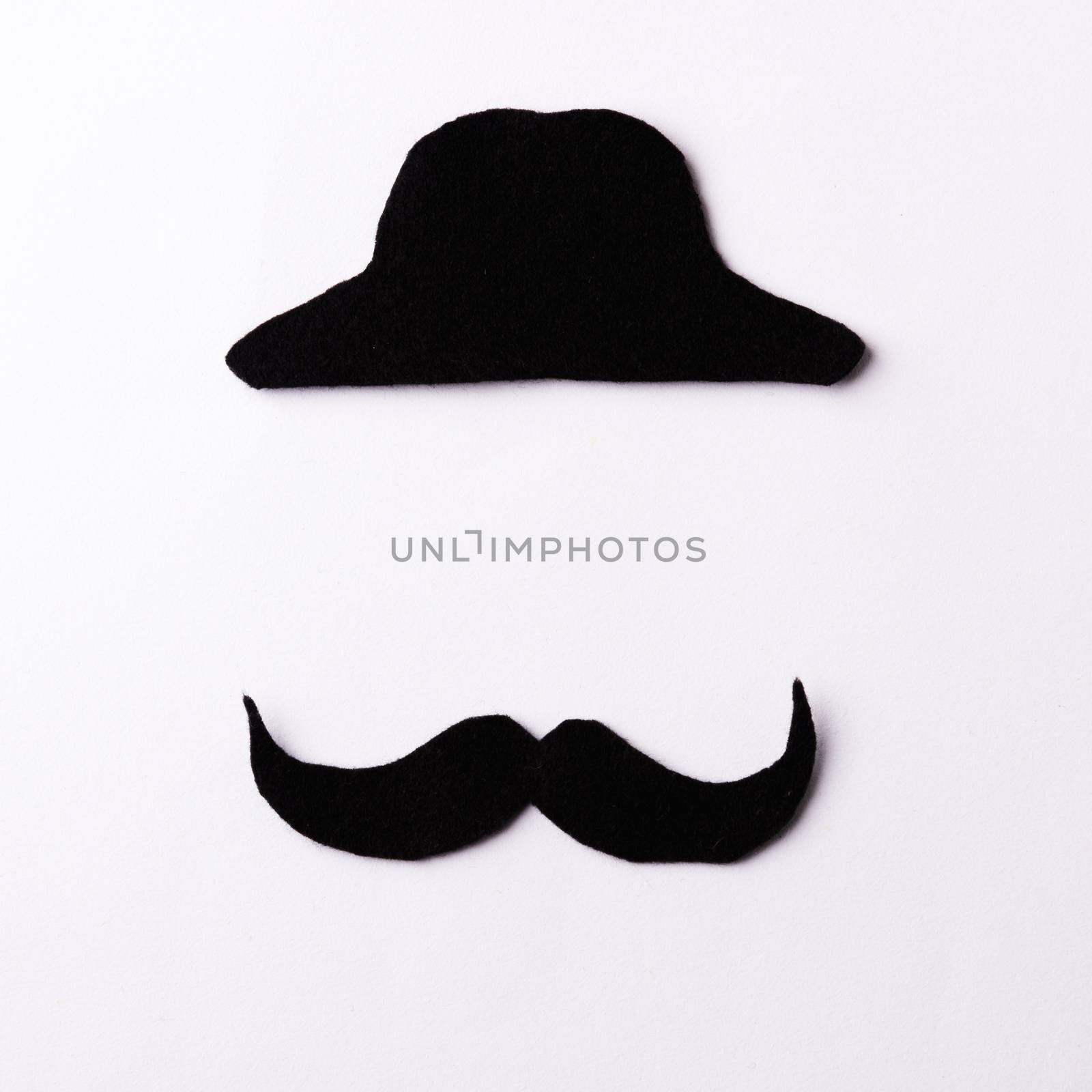 Black mustache, studio shot isolated on white background, Prostate cancer awareness month, Fathers day, minimal November moustache concept