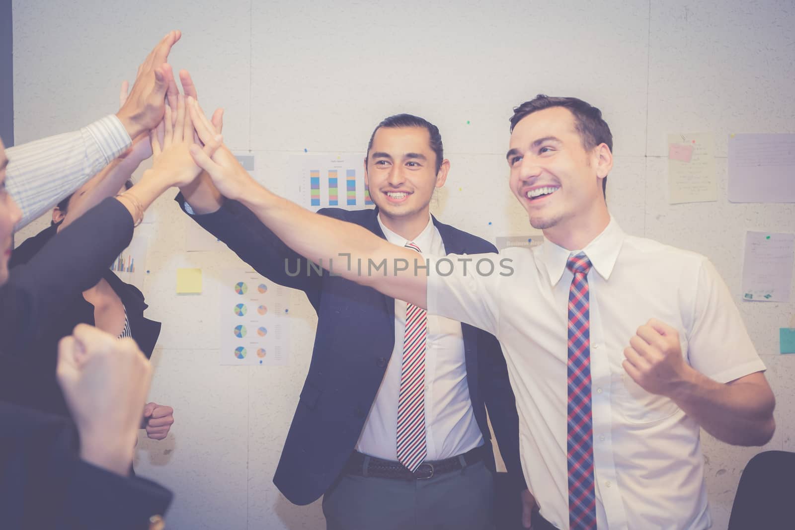 Group business asian people team with success gesture giving hi  by nnudoo