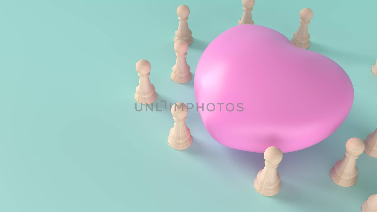 pink heart and wood chess  for empathy content 3d rendering.
