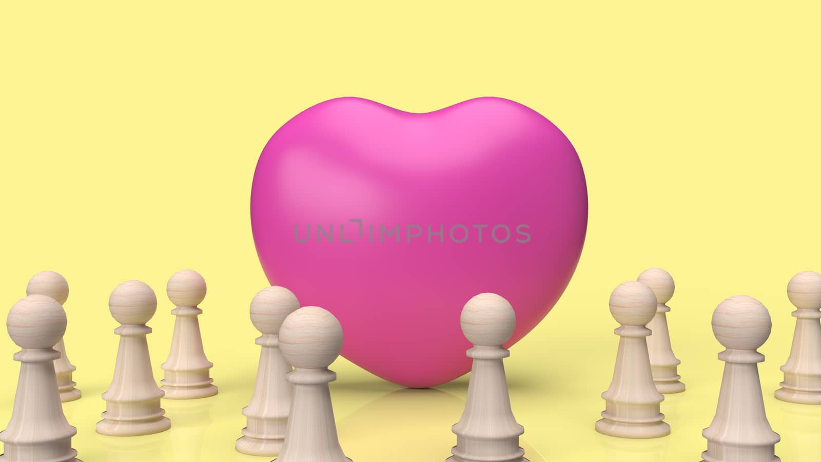 pink heart and wood chess  for empathy content 3d rendering.
