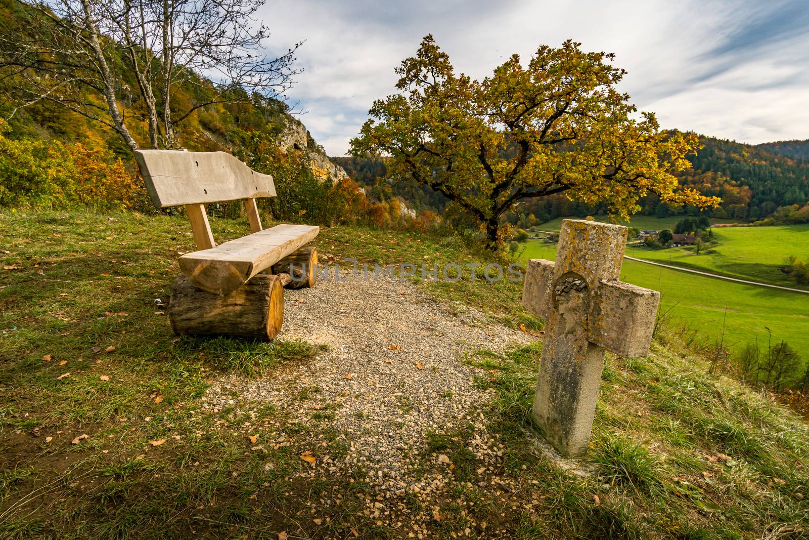 Fantastic vantage point on the Lugen in the colorful Danube Valley in autumn near Beuron by mindscapephotos