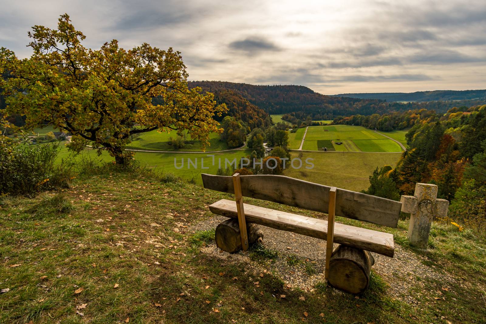 Fantastic vantage point on the Lugen in the colorful Danube Valley in autumn near Beuron in the Sigmaringen district