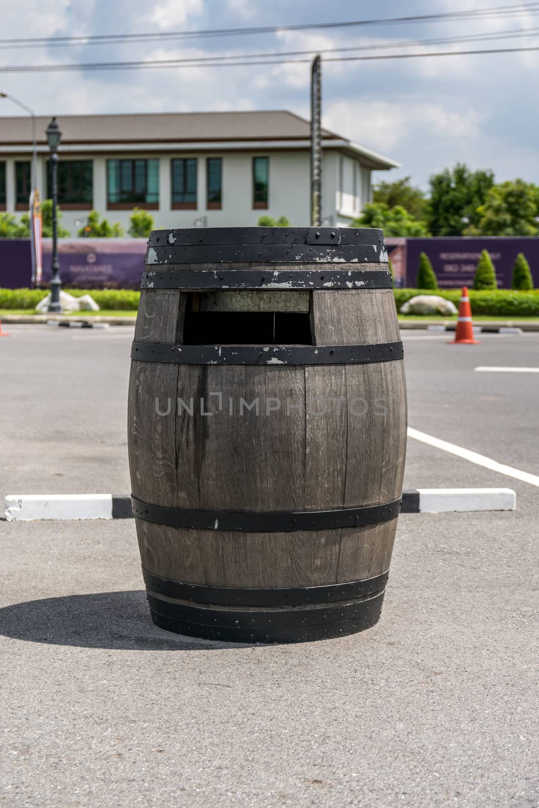 Old wine barrels on the park.