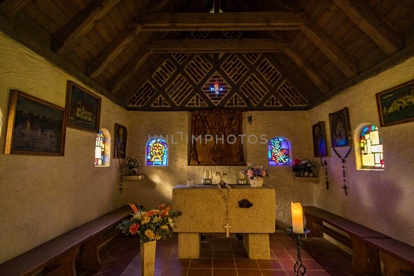 Trinity Chapel on the hiking trail in the Danube Valley in colorful autumn near Beuron by mindscapephotos