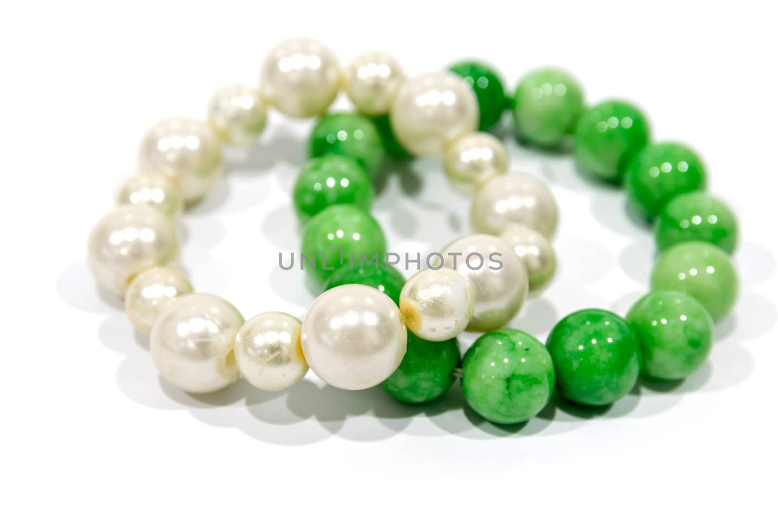Pearl bracelets isolated on white background.