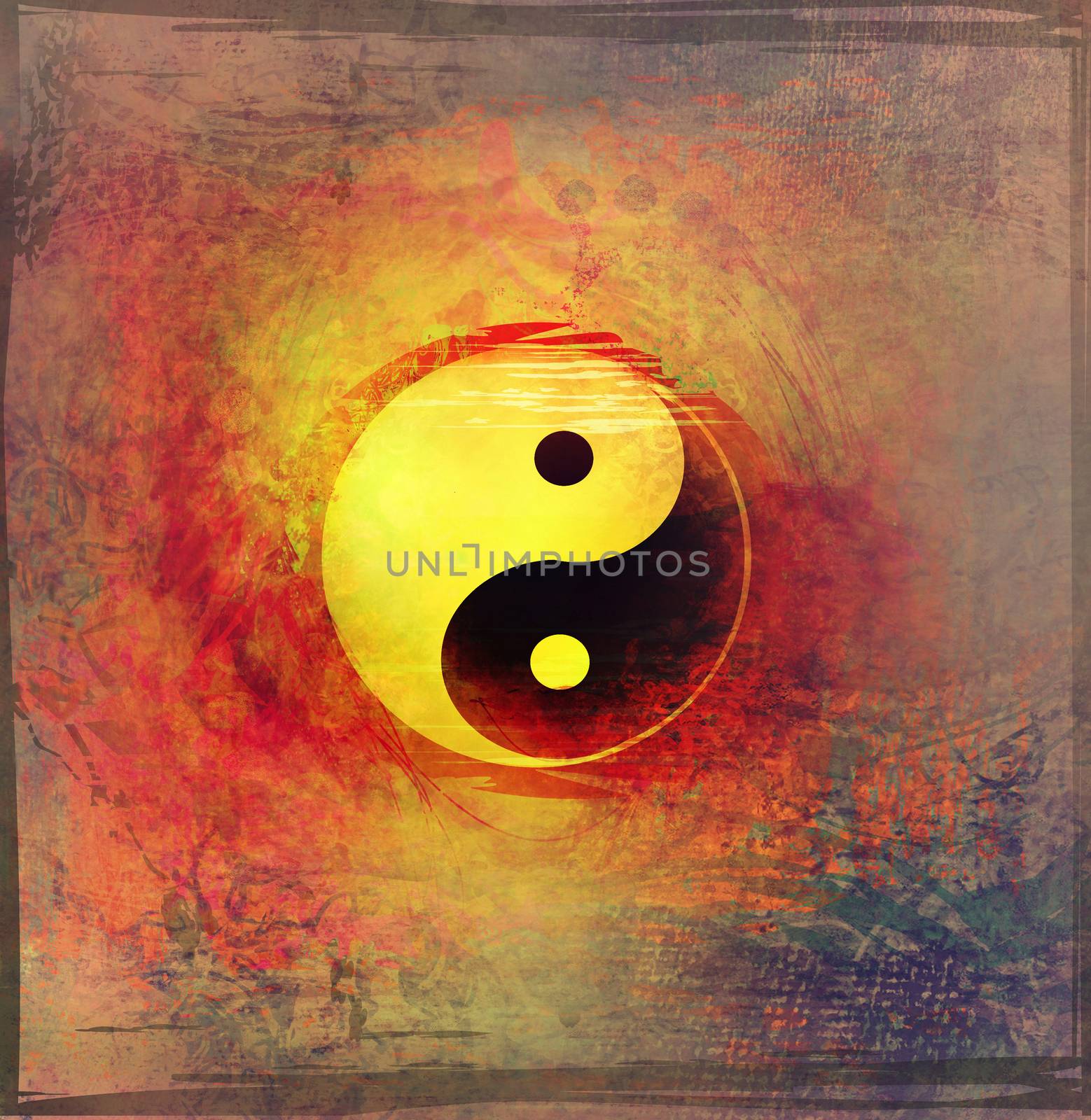 Grunge vintage yin yang symbol by JackyBrown