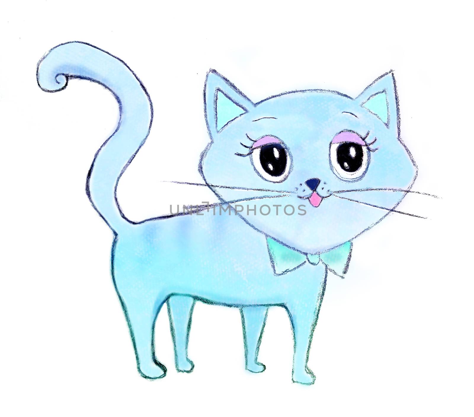 cute fairy-tale blue cat - isolated character