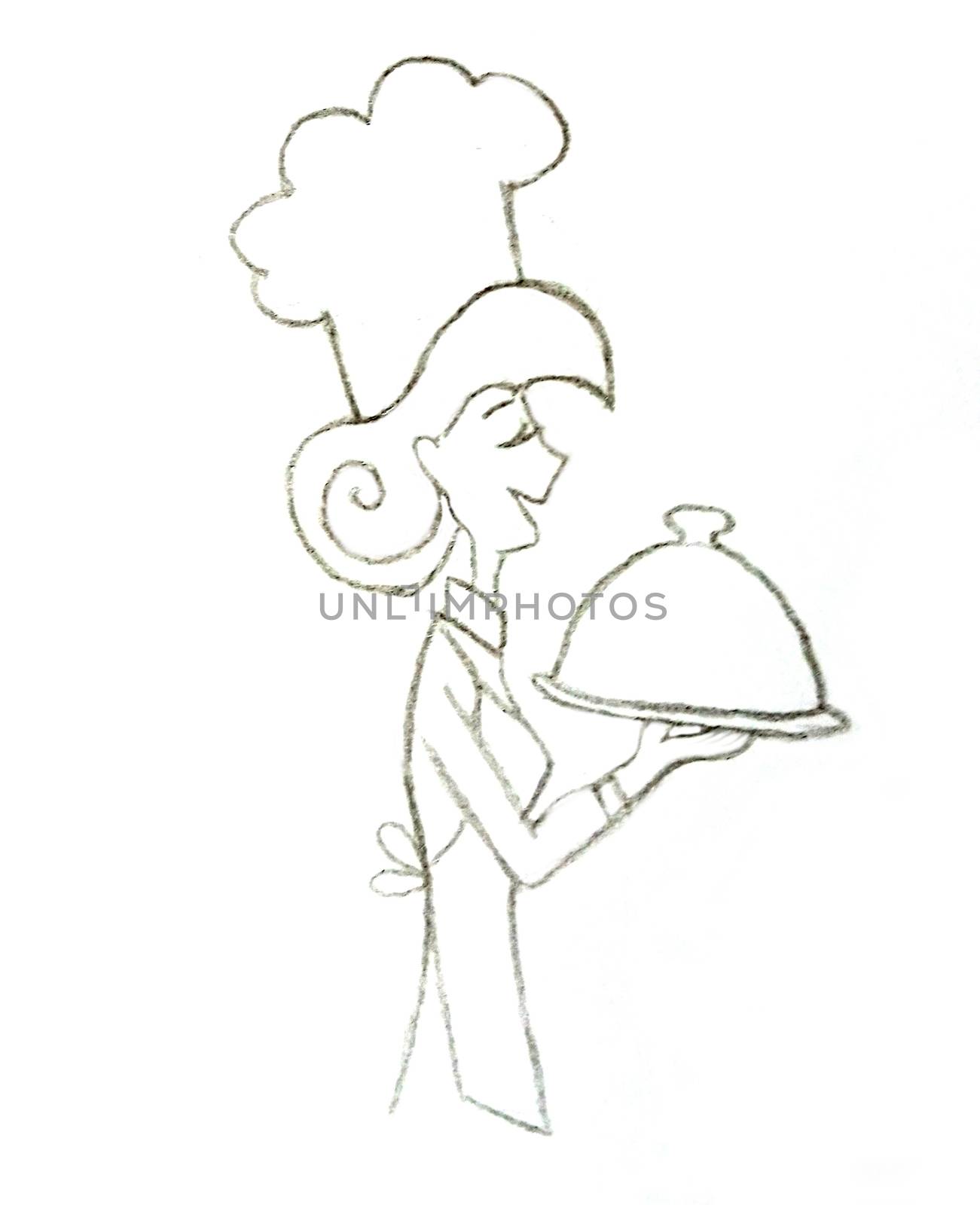 Cartoon Waitress Holding a Dish - isolated doodle illustration by JackyBrown