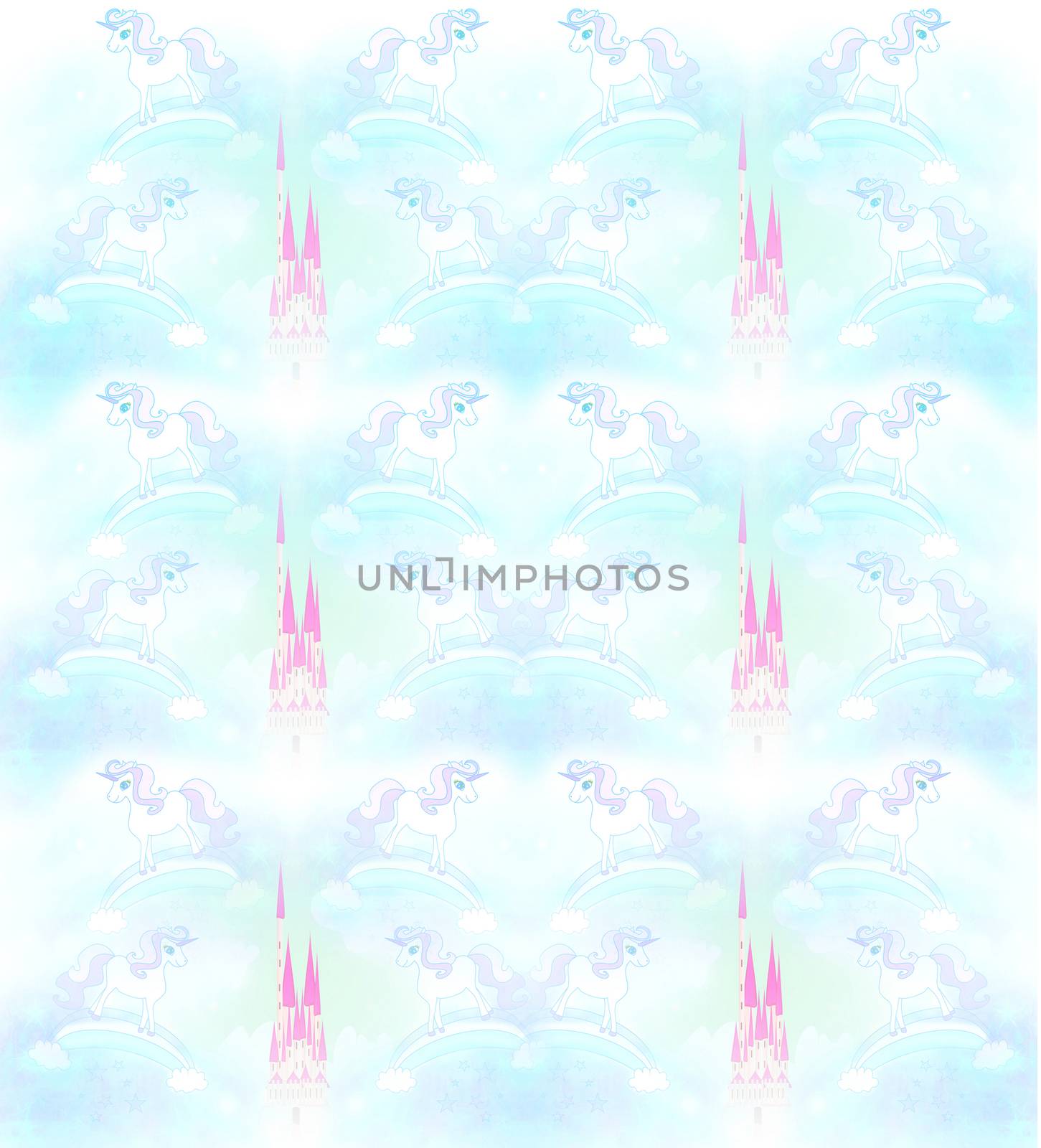 pastel pattern with unicorns and castles