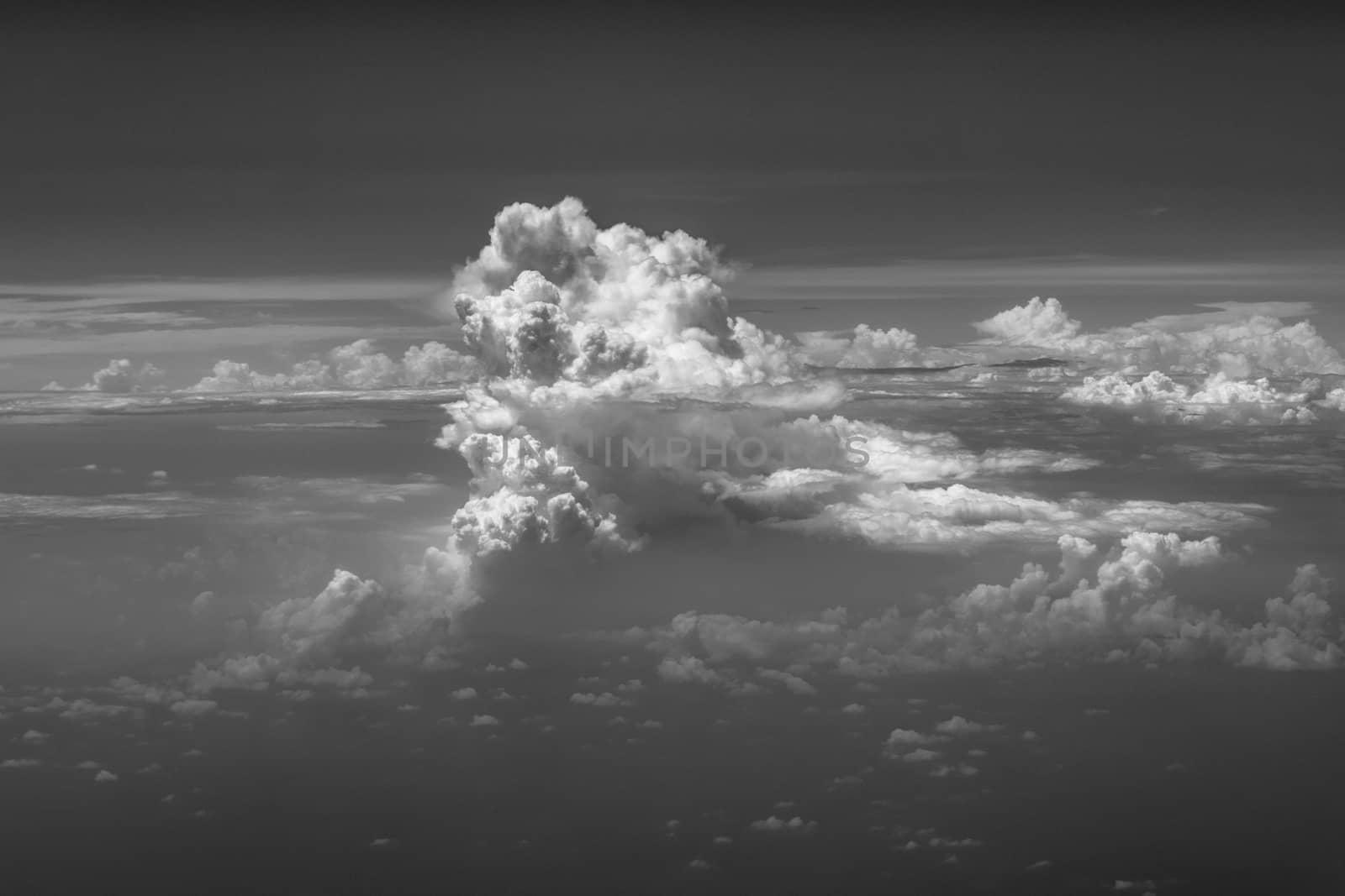 Beautiful black sky and skyline with white clouds.